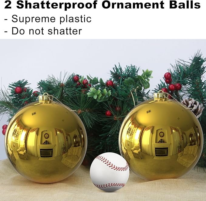 Gold 6.0" Extra Large Christmas Balls - Christmas Tree Decoration Ornaments Shatterproof Hanging Shiny Balls for Birthday Holiday Wedding Decorations Set of 2pcs