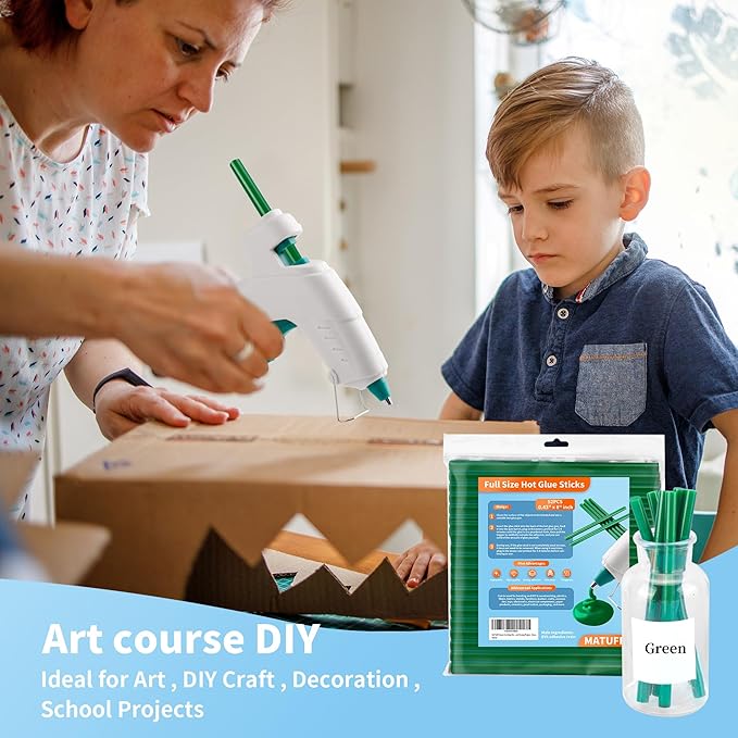 Green hot Glue Sticks Full Size 0.43” Dia x 8” Long, 52 pcs Hot melt Adhesive Glue Sticks, All-Purpose Colored Glue Gun Sticks for Christmas Decoration DIY Crafts Arts School Repair Bonding