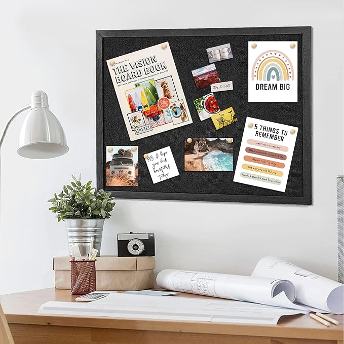 Miratino Large Bulletin Board, 23 "x17 Black Cork Boards for Walls with Frame, Pin Display Board Vision Board for Home School Office Decor