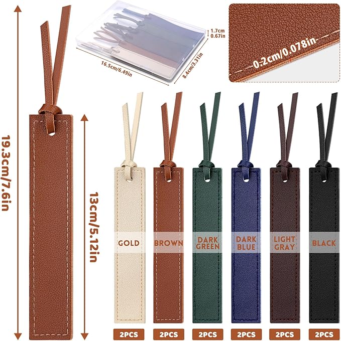 12 Pcs Leather Bookmark, Classic Stitched Bookmark with Leather Rope, Bookmarks for Men, Handmade Stitched Book Marks Page Markers for Book Reader Teachers Students School Office