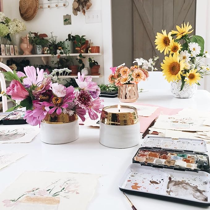 Hyggelight - The Growing Candle, Mint & Eucalyptus Scented, 10oz Ceramic Pot, Aromatherapy Candles, 100% Soy, Clara