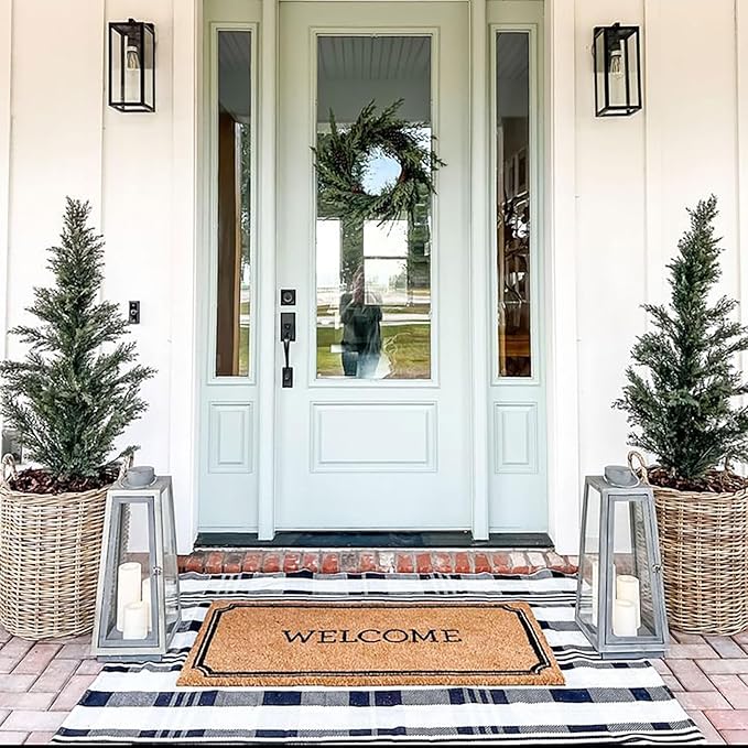 Fall Décor Plaid Rug, 3' x 5' Black&White Check Indoor/Outdoor Area Rug, Layering Rug for Hello/Welcome Door Mat, Machine Washable Cotton Woven Rugs for Farmhouse Front Porch, Entryway