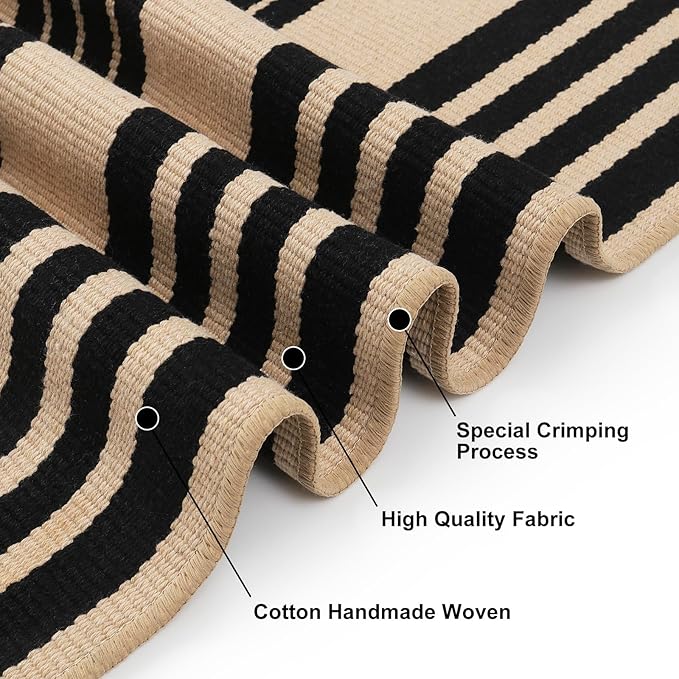 KIMODE Fall Outdoor Rug Decor 27.5"x43", Black and Khaki Striped Front Porch Rugs,Reversible Washable Front Door Mats,Hand Woven Welcome Layered Doormat Entryway Rug for Entrance Doorway