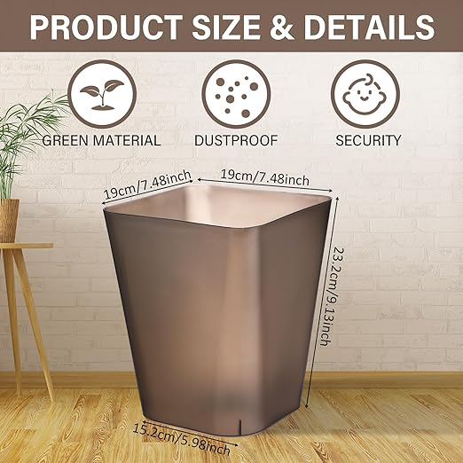 Hoolerry 9 Pieces Garbage Can 2 Gallon Small Trash Cans Bulk Bathroom Trash Bin Plastic Wastebasket Square for Bedroom Slim Bathroom Trashcan Small Container for Kitchen Office Home(Brown)