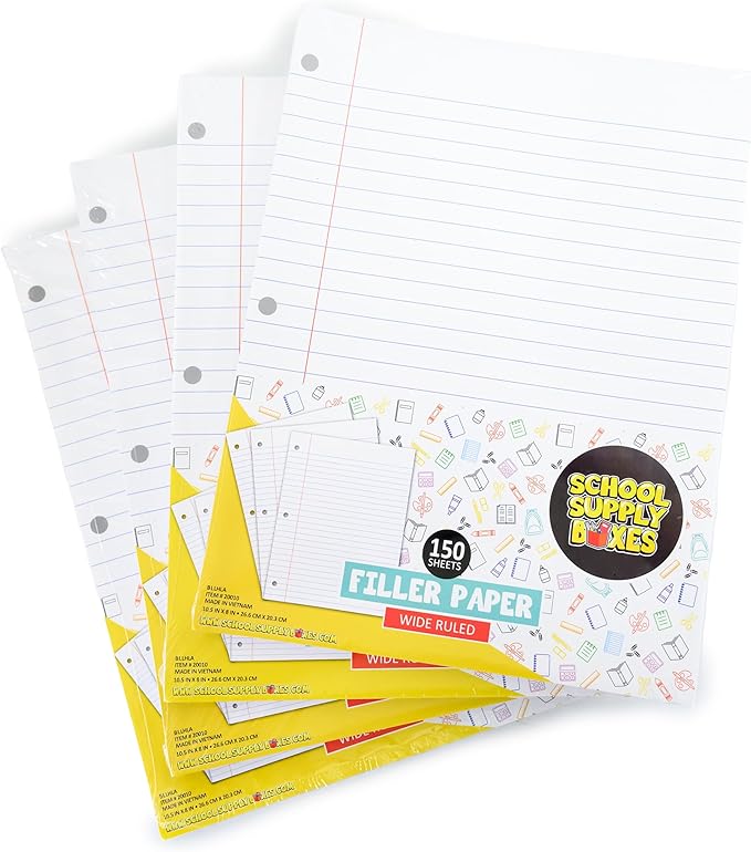 School Supply Boxes | Wide-Ruled Loose Leaf Paper | 24 Pack | 150 Sheets Per Pack, 3-Ring Binder Compatible