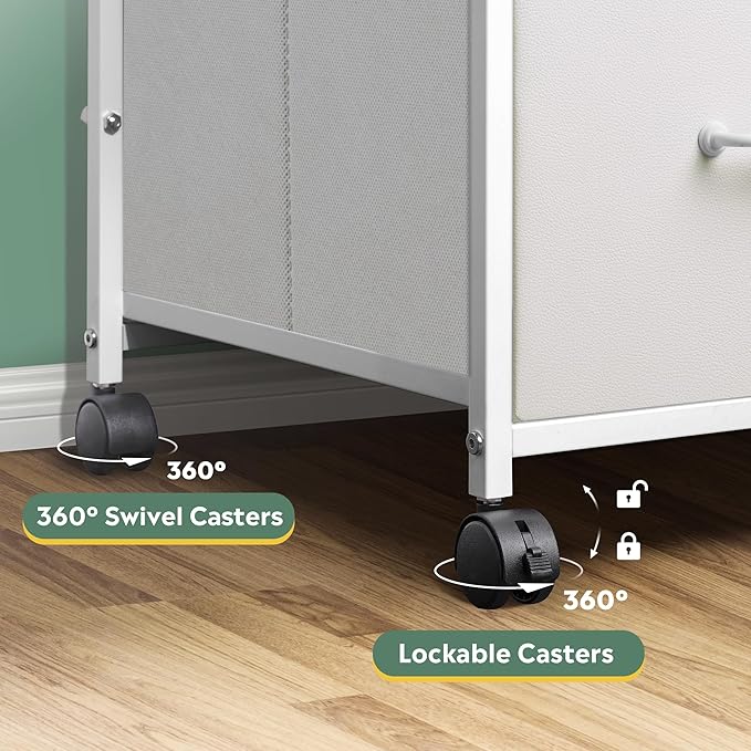 DEVAISE Mobile File Cabinet, Rolling Printer Stand with 3 Drawers, Fabric Vertical Filing Cabinet fits A4 or Letter Size for Home Office, White