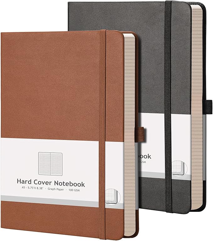 AHGXG Graph Paper Notebook 2 Pack - A5 Grid Paper Notebook/Journal Hardcover with 384 Pages, 120gsm Thick Graph Paper, Grid Paper for Math & Science Students 5.75'' × 8.38''