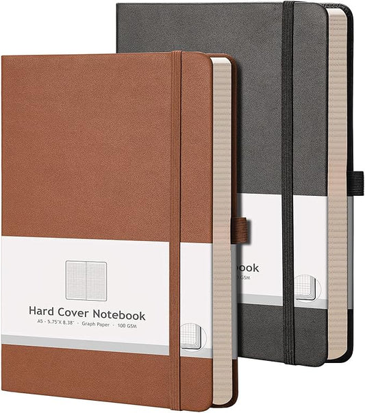 AHGXG Graph Paper Notebook 2 Pack - A5 Grid Paper Notebook/Journal Hardcover with 384 Pages, 120gsm Thick Graph Paper, Grid Paper for Math & Science Students 5.75'' × 8.38''