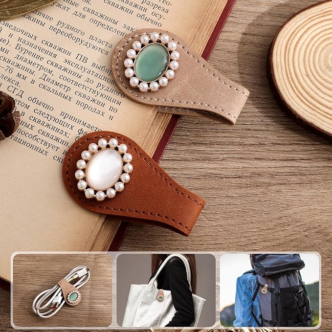 2PCS Vintage Magnetic Leather Bookmark, Leather Magnetic Bookmarks for Women, Magnetic PU Bookmarks Clip Book Accessories