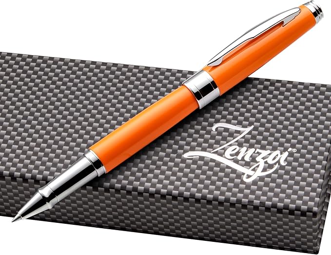 ZenZoi Elegant Orange Pen Set W/Fine Point Rollerball Ink – Luxury Writing Pens For Men Or Women. Nice Pen Gift Set W/Roller Ball Tip Refills & High End Pen Box. Executive Smooth Quality Writing Pens