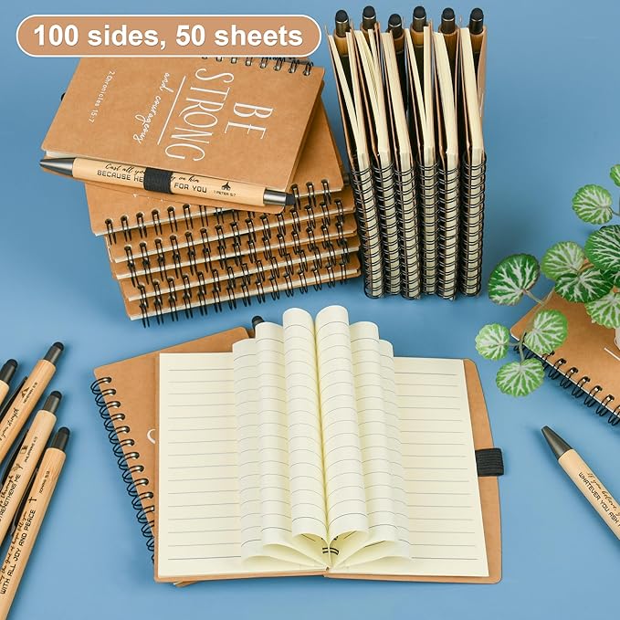 INSADA Christian Prayer Journal Spiral Notebooks Bulk with Pens - Small Notepads (4.13”x5.43”) - Christmas Gifts for Women men,Church Members & Bible Study Groups (60 sets Brown)