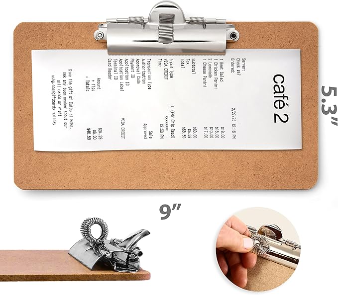 Officemate 5" x 9" Clipboard for Receipts, Low Profile Metal Clip & Pen Holder on Side, Memo Size for Restaurants, Hotels, Food Trucks, Bars, Schools, and Other Venues, 12 Clipboards + 12 Pens (83159)