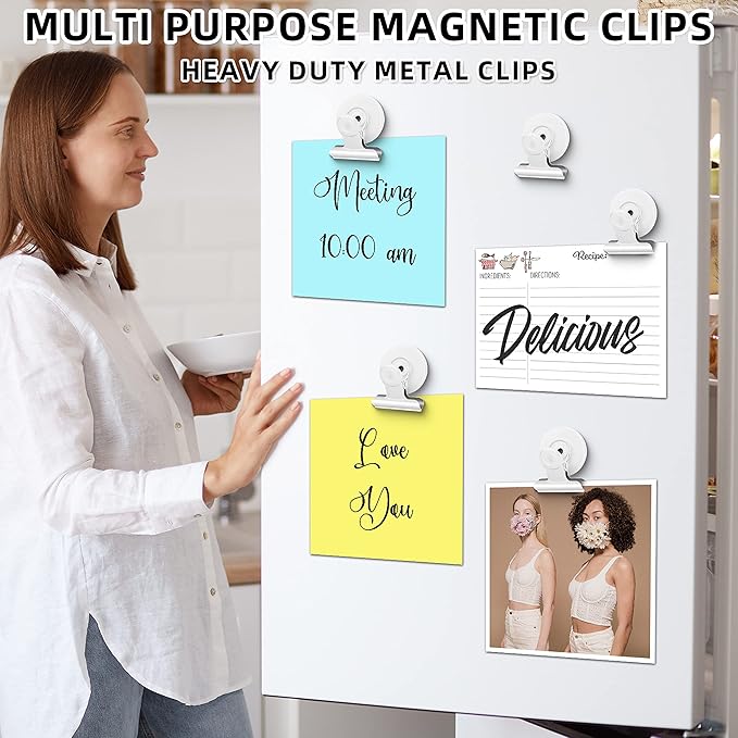 Grtard 6 Pack Magnetic Clips Heavy Duty, Magnet Clips for Fridge, Refrigerator Magnets, Strong Magnetic Clip,Scratch Free Magnets with Clip for Refrigerator, Whiteboard, Classroom, Locker(White)
