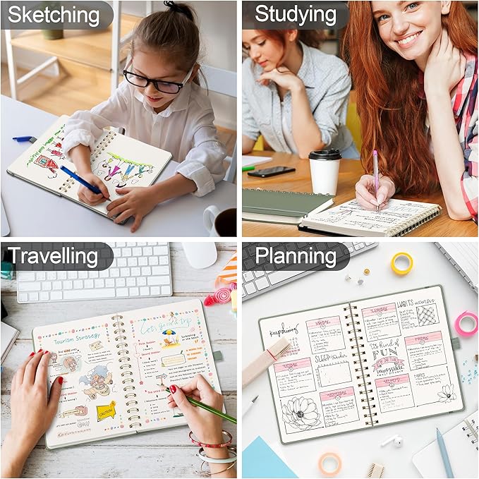 RETTACY Blank Journal Notebook, 140 Pages, A5 Medium Size (5.7'' x 8.3''), Hardcover, 100 GSM Thick Paper, for Sketching, Drawing, Painting (Black)