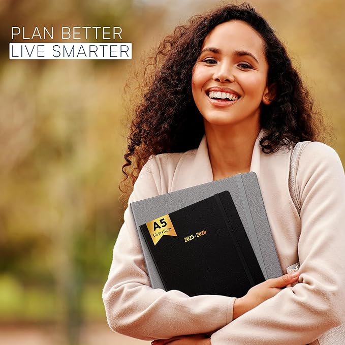 Ensight 2025-2026 HARDCOVER Leather Planner Weekly & Monthly - 6.5x8.5 Inches - Academic Planner Business Personal or Student - Pen Holder, Thick Paper, July 2025 - June 2026 (Black)