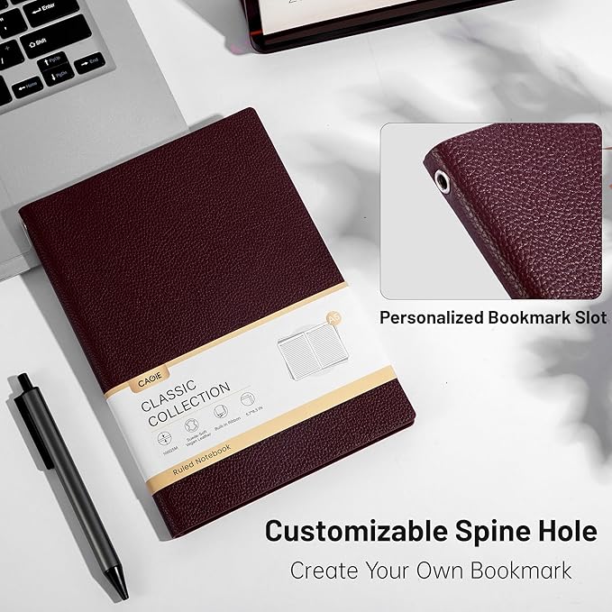 CAGIE Lined Journal Notebook for Men & Women,176 Pages A5 Medium Size Softcover Leather Journals for Writing,Travel,Business,Work & School, 100 GSM Thick Paper (5.7'' x 8.3'') (Burgundy)