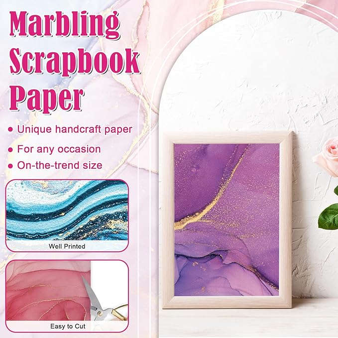 48 Sheets Scrapbook Paper 11x11, Marbling Pattern Decorative Scrapbook Paper for Journals DIY Cards and Photo Albums, Aesthetic Craft Supplies for Kids and Adults