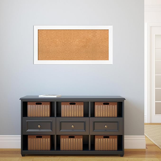 Amanti Art Natural Cork Board for Wall, 19x39 Vision Board with White Frame, Medium Corkboard Office Decor for Home Organization, Modern Corkboard Pinboard to Display Items for Home Organization in