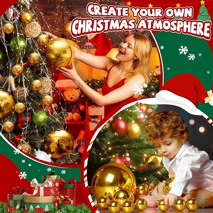 40 Pcs Christmas Ball Ornaments 4 Inch UV Resistant and Waterproof Shatterproof Shiny Plastic Christmas Tree Hanging Ornaments Decoration for Indoor Outdoor Holiday Party(Gold)