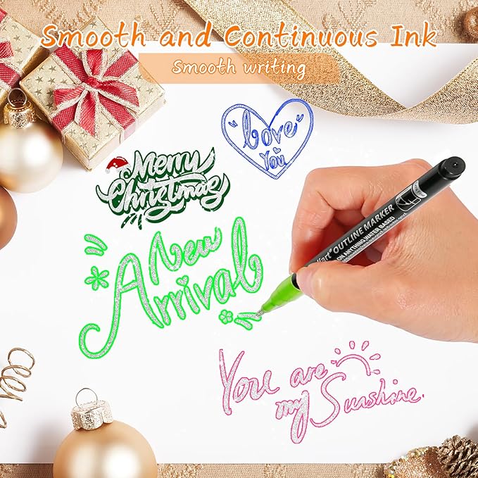Caliart 12 Colors Outline Shimmer Markers, Glitter Metallic Marker Pens, Stocking Stuffers for Teen Girls Boys Adults Christmas Gifts Trendy Stuff, Cool Fun Craft Drawing Art Supplies Set