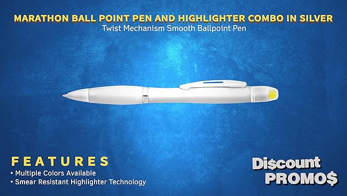 DISCOUNT PROMOS 10 Marathon Gel Highlighter Pens Pack - Twist Mechanism, Ballpoint - Silver