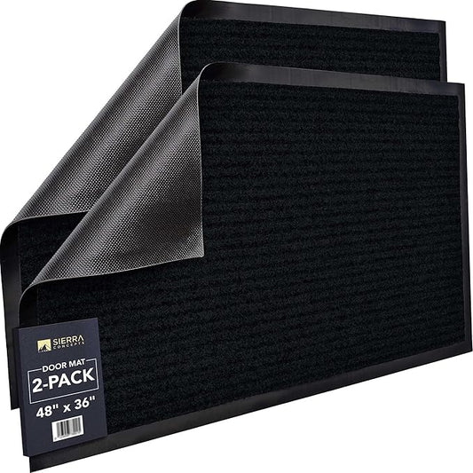 Sierra Concepts Front Door Mat X-Large Welcome Floor Mats - Entryway Indoor Outdoor Entrance Doormat, Patio, Porch, Muddy Dog Shoe, Inside Outside Low Profile 48x36in, 2-Pack Black