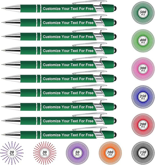 Max 500 Pcs Personalized Pens Bulk, Custom Pens with Free Engraving, Customized Stylus Tip Ballpoint Pen with Your Name Massage Text for School Office Business Graduation Anniversaries-10 Packs