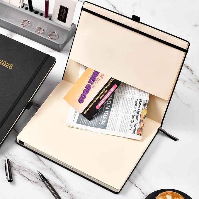 2026 Planner - Weekly and Monthly Planner 2026, Jan.2026 - Dec.2026, 9" x 11", 2026 Calendar Planner with Inner Pocket + Bookmarks+ Leather Hardcover, Black