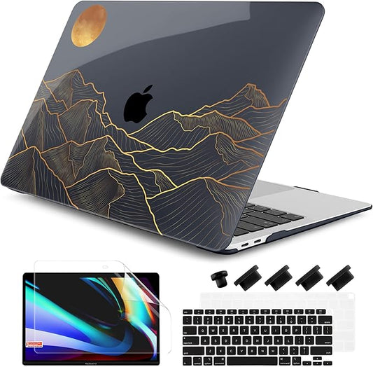 DONGKE Compatible with MacBook Air 13 inch Case 2021 2020 2019 2018 Release A2337 M1 A2179 A1932 with Retina Display Touch ID, Plastic Hard Shell & Keyboard Cover - Abstract Mountain