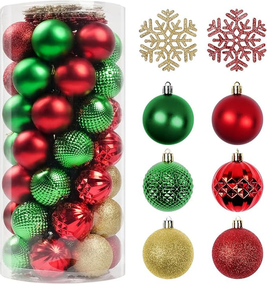Christmas Tree Decorations Ornament Set, 60ct 2.36 Inches Red Green and Gold Shatterproof Christmas Ball Ornaments, Hanging Ball for Xmas Holiday Wedding Party Decor