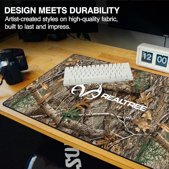 MPCO. Real Tree Large Gaming Desk Pad - 36" x 17" Aeroglyde Fabric Edge Green – With Logo Desk Mats - Non-slip, Washable, Smooth Glide for Precision Gaming & Work