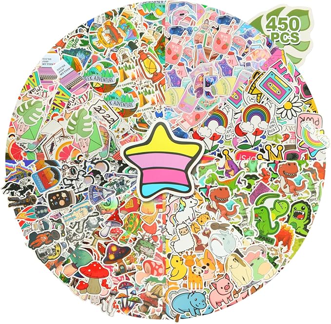 450 PCS Stickers for Water Bottles, Laptop, Waterproof, Cute Design for Kids, Teens, Luggage.Girls.Cute Colorful Waterproof Stickers