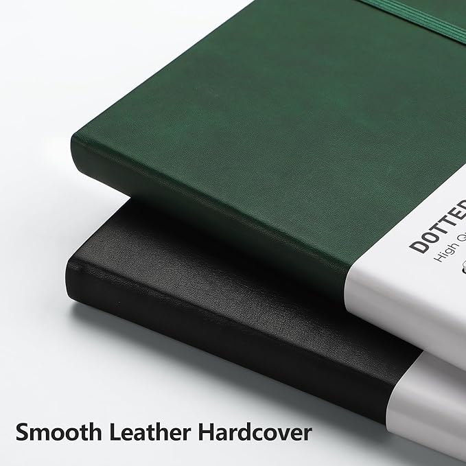 RETTACY Bullet Dotted Journal Notebook, 192 Pages, A5 Medium Size (5.7'' x 8.3''), Leather Hardcover, 100 GSM Thick Paper, for Bullet Journaling, Planning, Tracking (Dark Green)