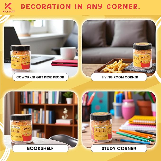 Positive Fries Jar – 60 Funny Affirmation Cards, Emotional Support Fries for Friends, Teens, Coworkers, Funny Foodie Gifts for Stress Relief and Positivity