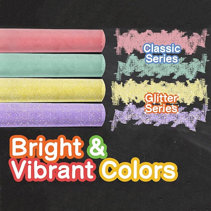 75 PCS Sidewalk Chalk for Kids - 14 Colors, 5 Glitter, Non-Toxic Washable Jumbo Chalks - Bulk Set of Outdoor Paint for Kids and Toddlers - Chalkboard Toys - Big Bucket Chalk for Party