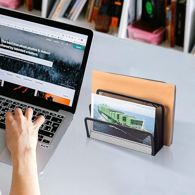 wishacc Desk Mail Organizer Small File Holders Letter Metal Mesh Document/Filing/Folders/Paper Organizer for Desktop