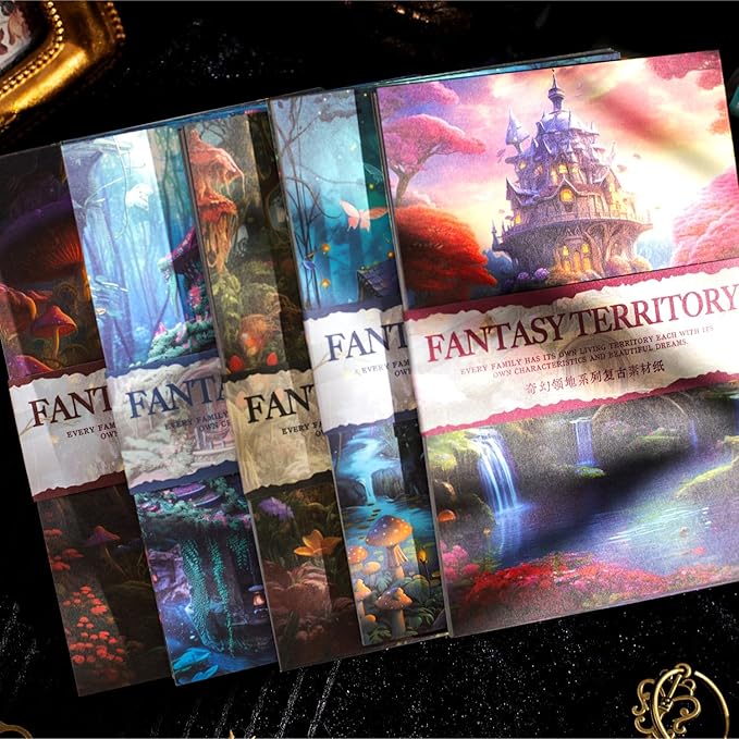 Fantasy Territory Scrapbook Paper Set, 150 PCS Mystical Ephemera Pack for Junk Journaling, Scrapbooking, Crafting, DIY Projects, Diaries, and Art Supplies
