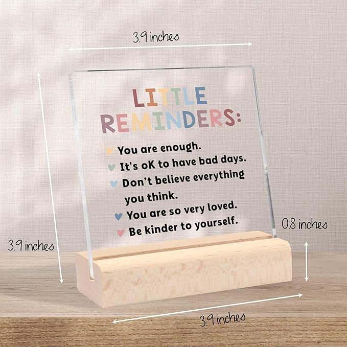 Inspirational Encouragement Gifts for Women, Motivational Gifts Positive Little Reminders Clear Desk Decorative Sign with Wooden Stand for Office Home