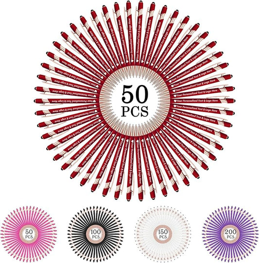 STREADVE 50 Personalized Custom Pens Engraved Writing Pen with Name Logo, Customized Promotional Items Stylus Pen Gifts for Communion Wedding Men Women Realtor Business, Deep Red