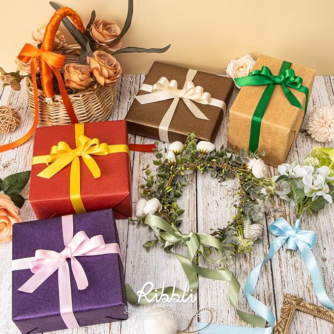 Ribbli Ivory Satin Ribbon 5/8 inch x Continuous 25 Yards,Double Faced Satin Use for Craft, Gift Wrapping, Christmas Ornaments, Hair Bows, Bouquet Bows