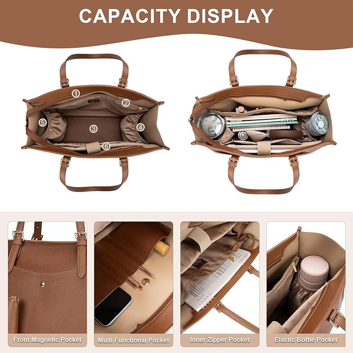 Laptop Tote Bag Women, Work Tote with Multi Pockets, Nurse Bag with Large Cup Holder, For Work, Travel, Daily Use