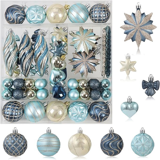 82Pcs Blue and Gold Christmas Ornaments Set, Shatterproof Medium Christmas Ball Ornaments, Christmas Decorations Hanging Ornaments for Xmas Trees, Holiday, Party Decor (Navy Blue & Gold)