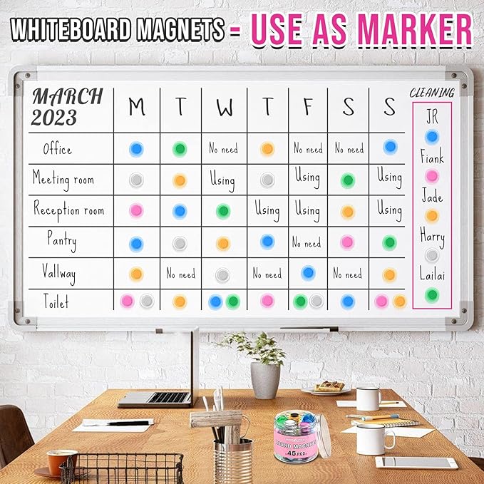 VNDUEEY 45 Pcs Whiteboard Magnets, Round Fridge Magnets Refrigerator Magnet, Mini Magnet Teacher Supplies for School, Home, Office, Dry Board (Assorted Color, 3cm/1.18 inch)