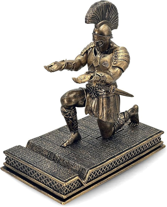 Roman Warrior Pen Holder knight Desktop Organizer and Accessories Resin Pen Holder as Gift with Short Swordfor Office and Home (Antique Bronze)