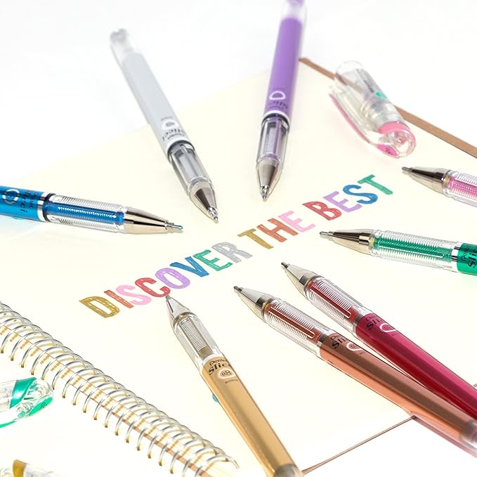 Pentel Arts Slicci Metallic 0.8 mm Needle Tip Gel Pen, Metallic Red Ink, Box of 12 (BG208-MB)