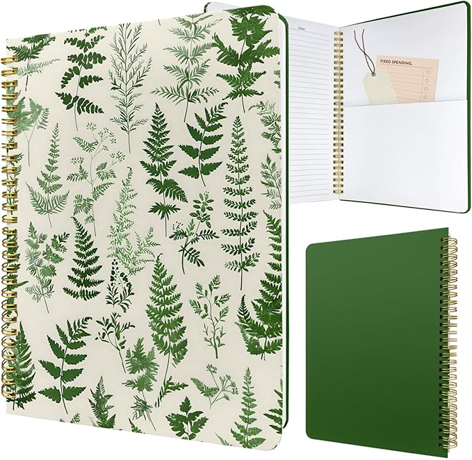 Cute Spiral Notebook journal B5 Aesthetic Pretty Design for Women Girls Kawaii with Pocket, 10 x 7.2 inch, Lined, Green Plants