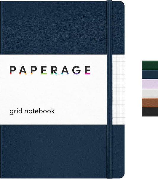 PAPERAGE Graph Paper Journal Notebook, (Navy), 160 Pages, Medium 5.6 in x 8 in - 100 GSM Thick Paper – Hardcover Grid Notebook for Work or School