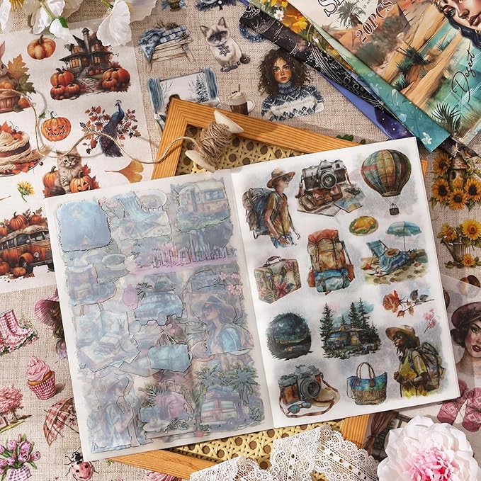 TIAMECH Desert Secrets Sticker Book - Mysterious Egypt Series, 20 Sheets PET & Washi Stickers for Scrapbooking, Ephemera, Waterproof Junk Journaling Supplies & DIY Crafts (Size 10.5 x 7.1in)