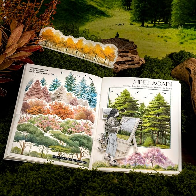 Tree Washi Stickers Set, 120PCS Nature-Inspired Forest Stickers for Scrapbooking, Journaling, DIY Crafts, and Art Supplies