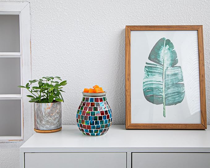 mocosa Handcrafted Mosaic Glass Electric Wax Melt Warmer Wax Burner Melter Fragrance Warmer for Home Office Bedroom Living Room Gifts, Décor